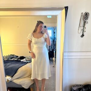 eesome White Midi Dress with Puff Sleeves